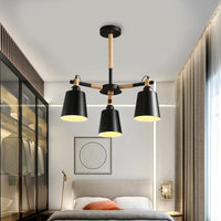 Bedroom Tapered Shade Hanging Ceiling Lamp Iron and Wood - Rebooters