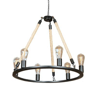 6-Head Bare Bulb Design Wheel Chandelier Loft Style Black Iron Lamp - Rebooters