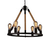 Black Wagon Wheel Chandelier Pendant Industrial Hemp Rope Lamp - Rebooters