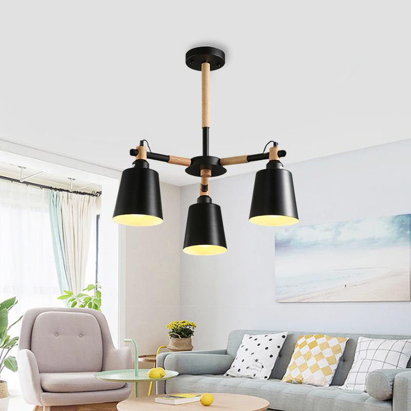Bedroom Tapered Shade Hanging Ceiling Lamp Iron and Wood - Rebooters