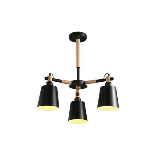 Bedroom Tapered Shade Hanging Ceiling Lamp Iron and Wood - Rebooters