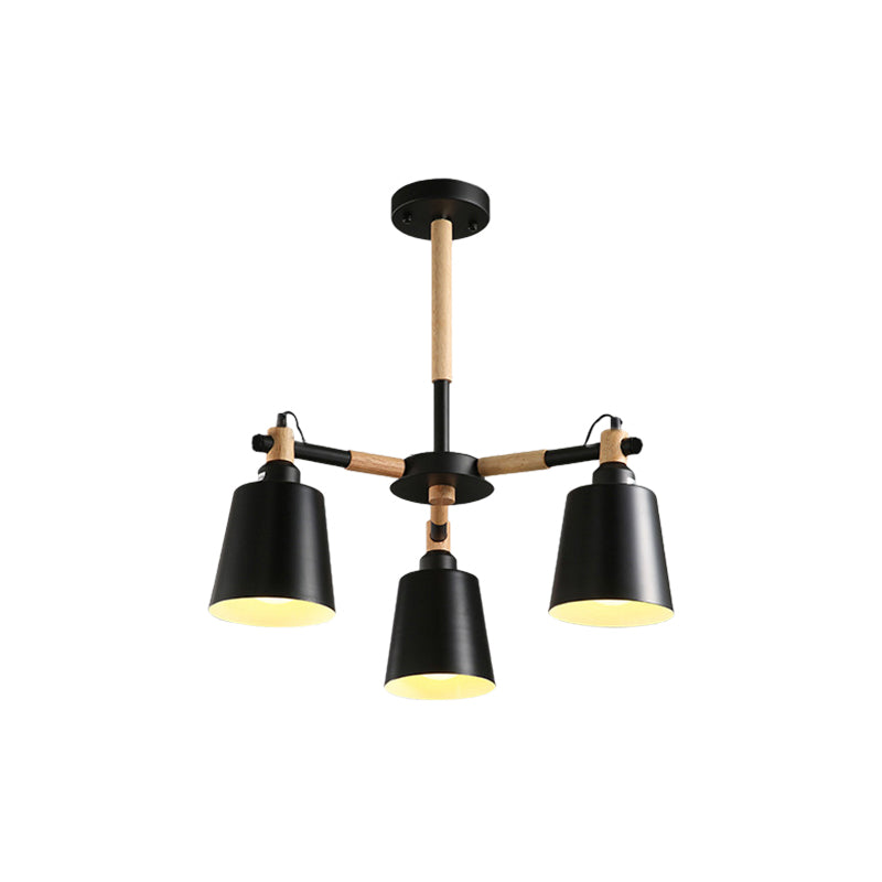 Bedroom Tapered Shade Hanging Ceiling Lamp Iron and Wood - Rebooters