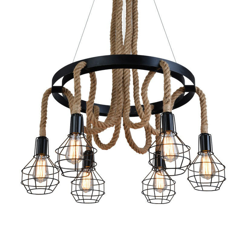 6 Bulbs Ceiling Chandelier Rustic Iron Pendant Light in Brown - Rebooters