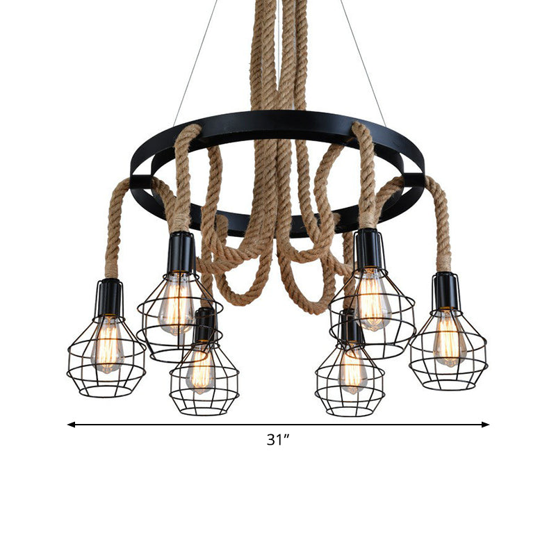 6 Bulbs Ceiling Chandelier Rustic Iron Pendant Light in Brown - Rebooters