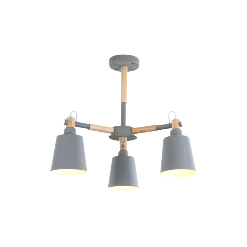 Macaroon Tapered Shade Hanging Ceiling Lamp Metal Wood 3 Lights - Rebooters