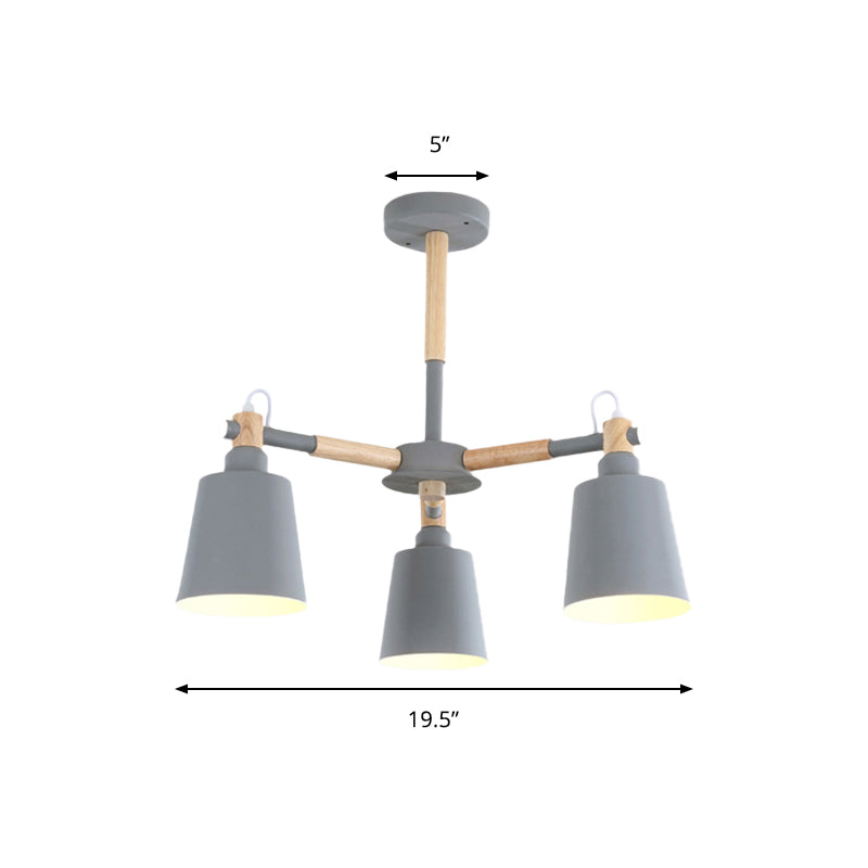 Macaroon Tapered Shade Hanging Ceiling Lamp Metal Wood 3 Lights - Rebooters