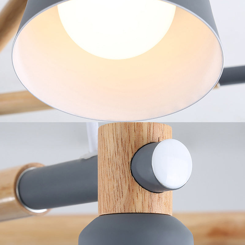 Macaroon Tapered Shade Hanging Ceiling Lamp Metal Wood 3 Lights - Rebooters