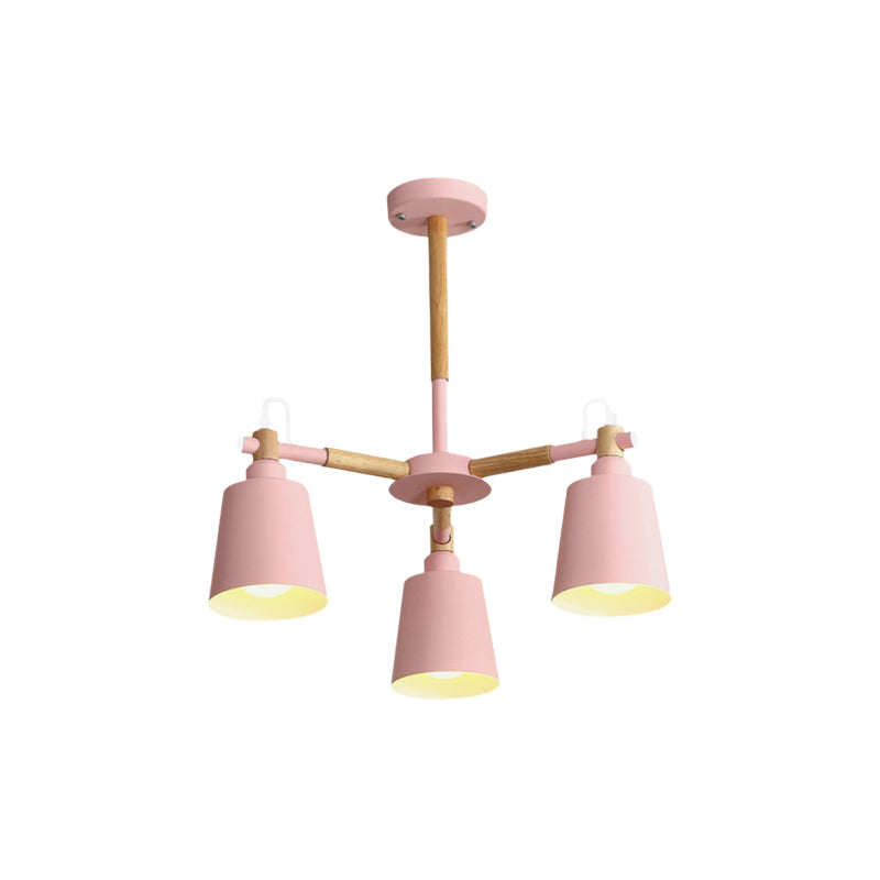 Macaroon Tapered Shade Hanging Ceiling Lamp Metal Wood 3 Lights - Rebooters