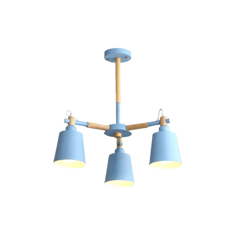 Macaroon Tapered Shade Hanging Ceiling Lamp Metal Wood 3 Lights - Rebooters