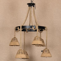 6 Lights Carillon Ceiling Chandelier Cottage Brown Roped Pendant - Rebooters