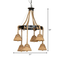 6 Lights Carillon Ceiling Chandelier Cottage Brown Roped Pendant - Rebooters