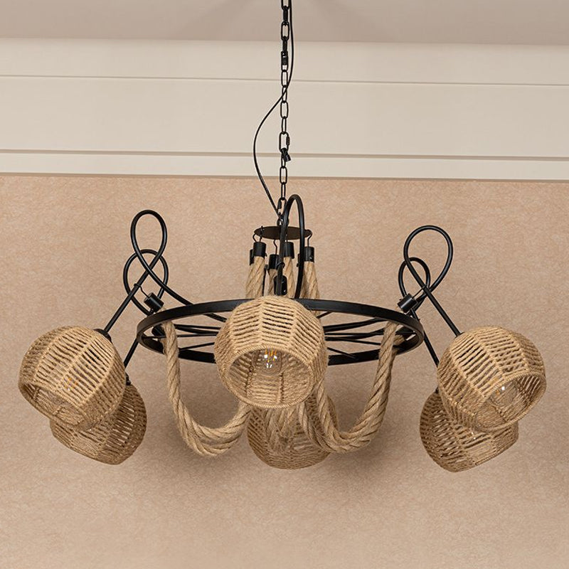 Farmhouse Wheel Hanging Pendant 6-Head Iron Chandelier Light - Rebooters