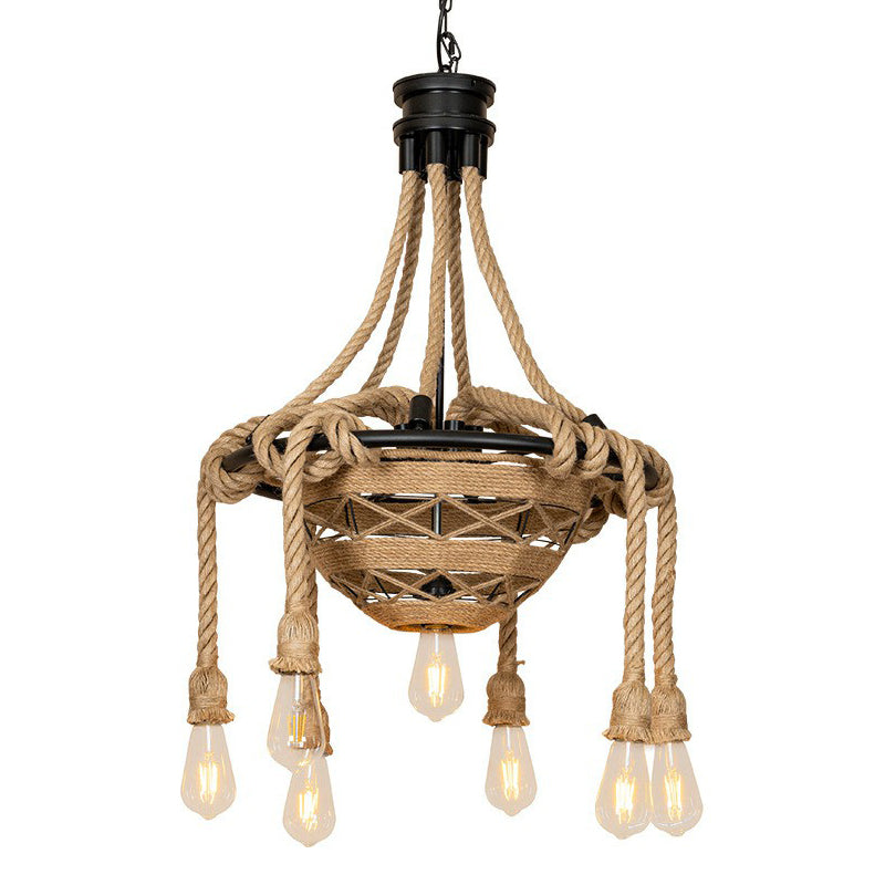 Rope Bowl Pendant Chandelier Country Style 6 Heads Light - Rebooters