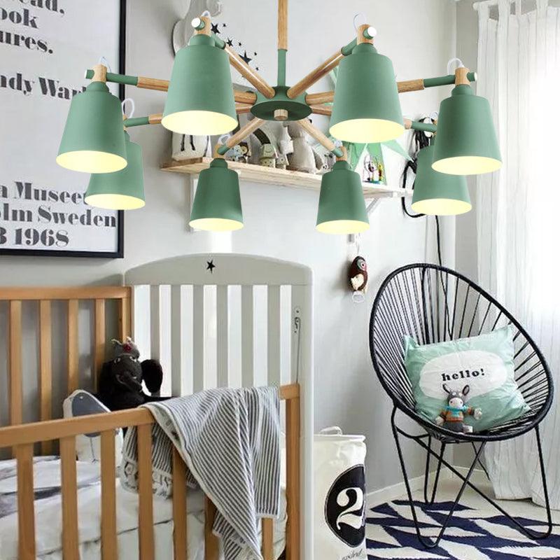 Tapered Shade Living Hanging Lamp Metal 8 Bulbs Pendant Lighting - Rebooters