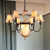 Metal Curved Armed Chandelier Lamp Traditional 9 Bulbs Ceiling Light Black Flared Fabric Shade - Rebooters