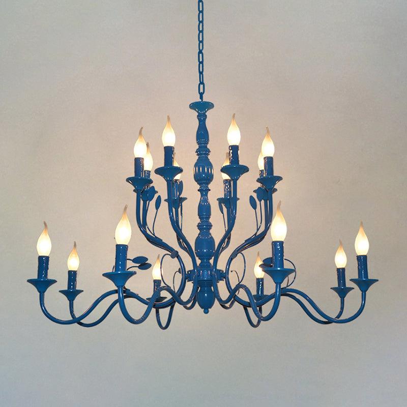 Metal Candle Shape Pendant Chandelier Vintage 10/12/16 Lights Restaurant Ceiling Lamp in Blue - Rebooters