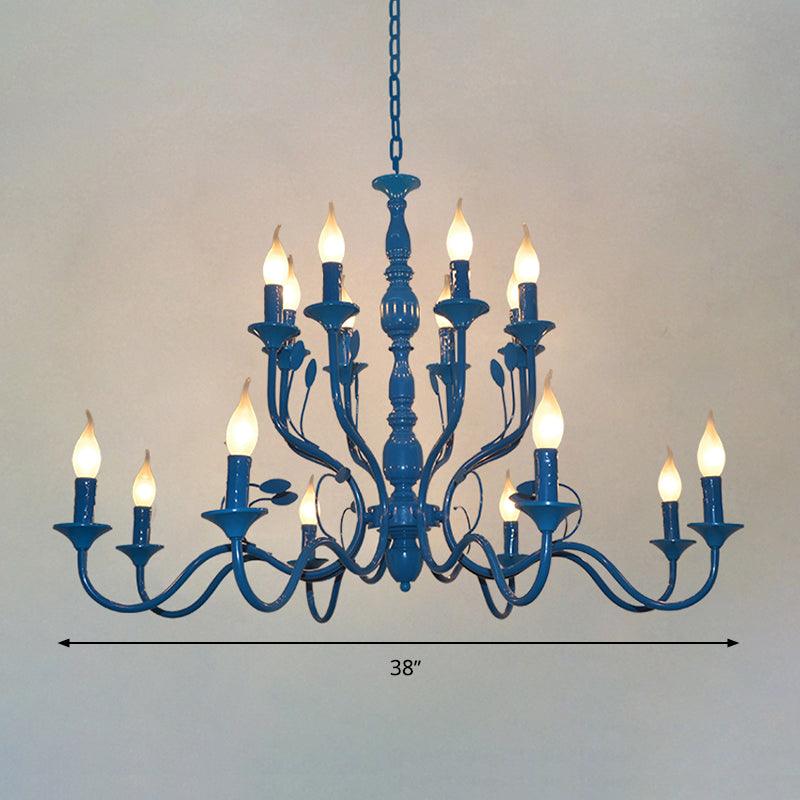 Metal Candle Shape Pendant Chandelier Vintage 10/12/16 Lights Restaurant Ceiling Lamp in Blue - Rebooters