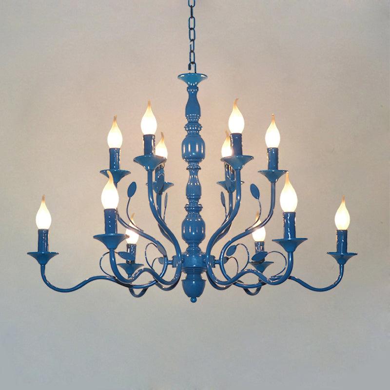 Metal Candle Shape Pendant Chandelier Vintage 10/12/16 Lights Restaurant Ceiling Lamp in Blue - Rebooters