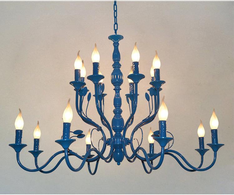 Metal Candle Shape Pendant Chandelier Vintage 10/12/16 Lights Restaurant Ceiling Lamp in Blue - Rebooters