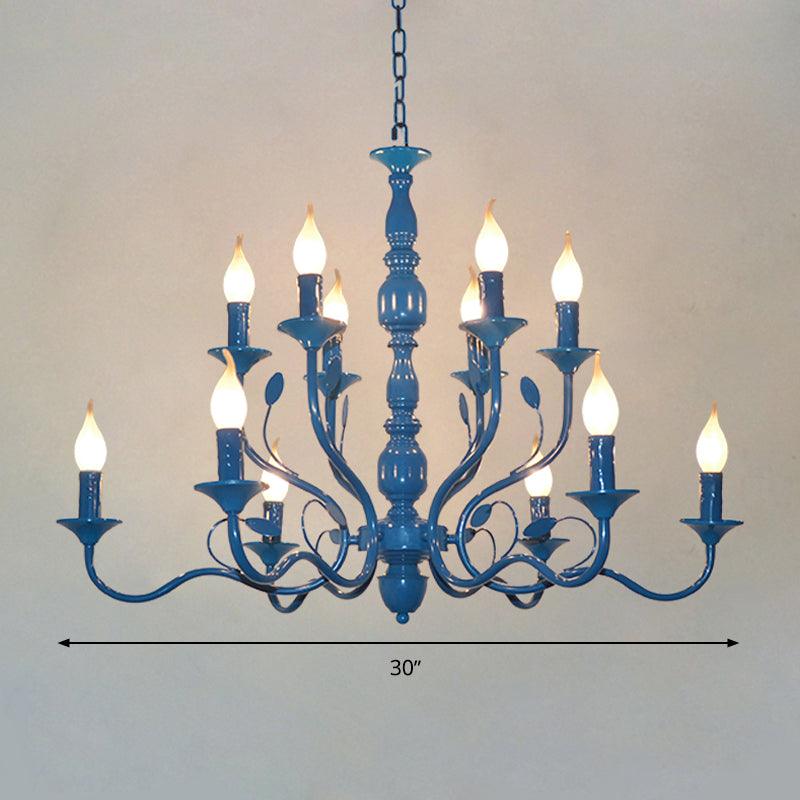 Metal Candle Shape Pendant Chandelier Vintage 10/12/16 Lights Restaurant Ceiling Lamp in Blue - Rebooters