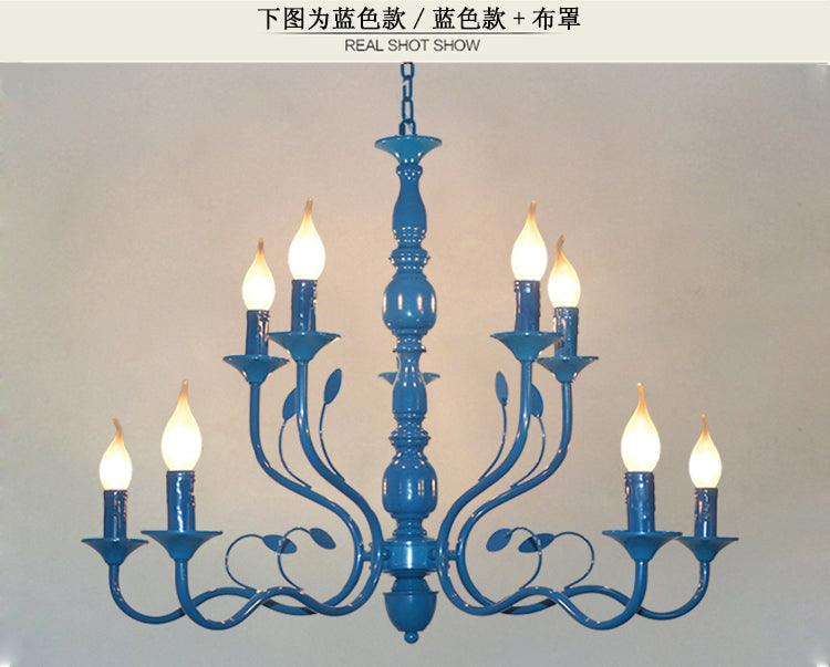 Metal Candle Shape Pendant Chandelier Vintage 10/12/16 Lights Restaurant Ceiling Lamp in Blue - Rebooters