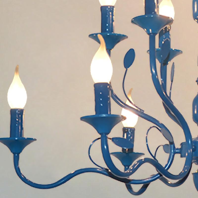 Metal Candle Shape Pendant Chandelier Vintage 10/12/16 Lights Restaurant Ceiling Lamp in Blue - Rebooters