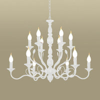 2-Tier Candle Living Room Chandelier Lighting Traditionary Metal 10/12/16 Heads White Pendant Lamp - Rebooters