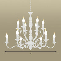 2-Tier Candle Living Room Chandelier Lighting Traditionary Metal 10/12/16 Heads White Pendant Lamp - Rebooters