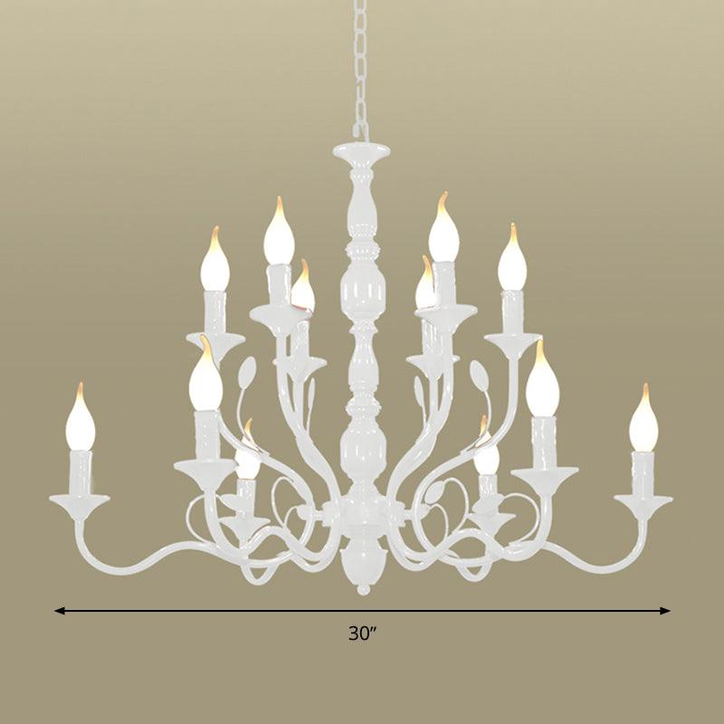 2-Tier Candle Living Room Chandelier Lighting Traditionary Metal 10/12/16 Heads White Pendant Lamp - Rebooters