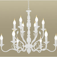 2-Tier Candle Living Room Chandelier Lighting Traditionary Metal 10/12/16 Heads White Pendant Lamp - Rebooters