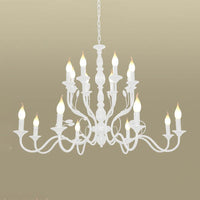 2-Tier Candle Living Room Chandelier Lighting Traditionary Metal 10/12/16 Heads White Pendant Lamp - Rebooters