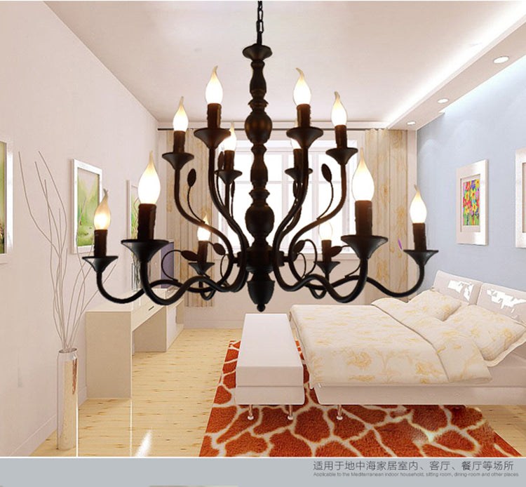 Traditional Curvy Arm Hanging Chandelier 10/12/16 Bulbs Metal Lamp in Black - Rebooters