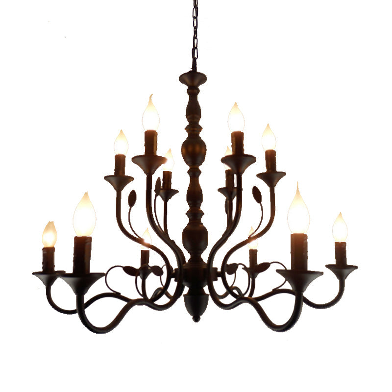 Traditional Curvy Arm Hanging Chandelier 10/12/16 Bulbs Metal Lamp in Black - Rebooters