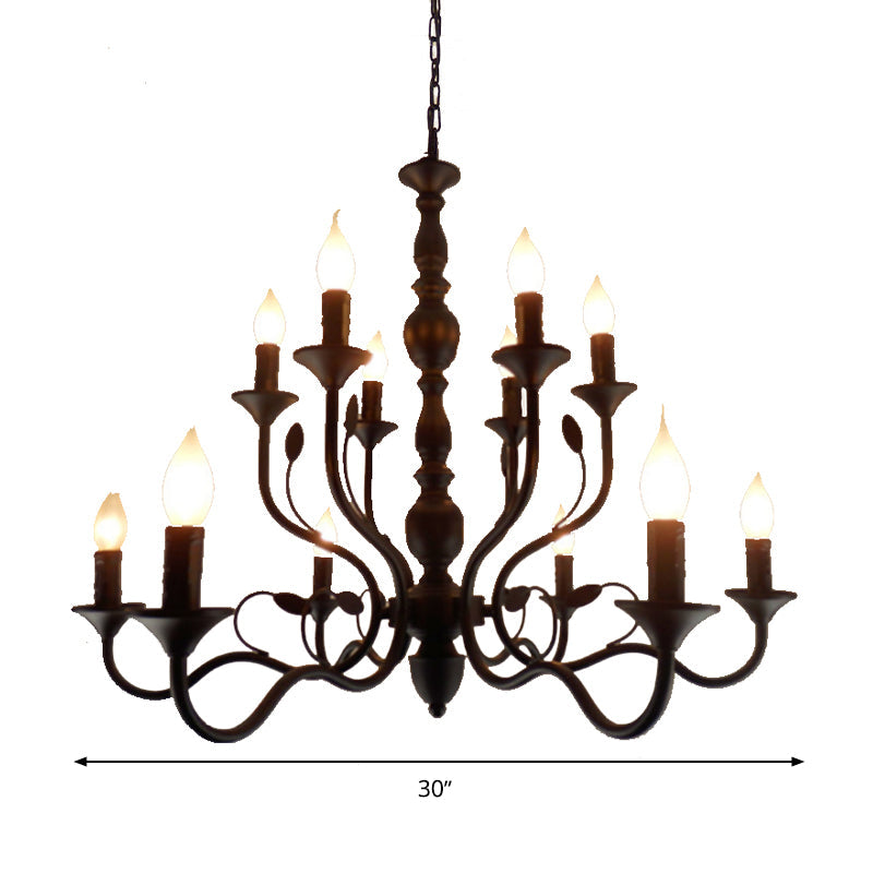 Traditional Curvy Arm Hanging Chandelier 10/12/16 Bulbs Metal Lamp in Black - Rebooters