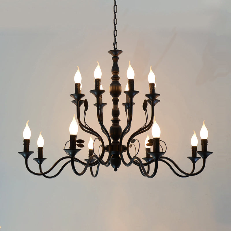 Traditional Curvy Arm Hanging Chandelier 10/12/16 Bulbs Metal Lamp in Black - Rebooters