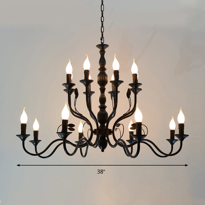 Traditional Curvy Arm Hanging Chandelier 10/12/16 Bulbs Metal Lamp in Black - Rebooters