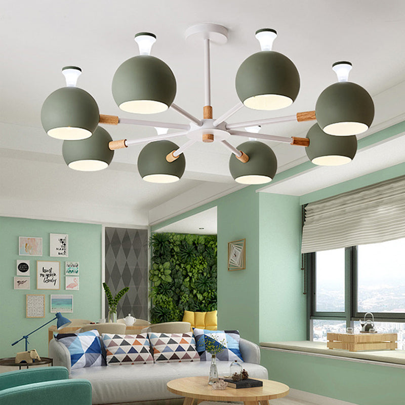 Living Room Dome Shape Hanging Light Iron 8 Bulbs Macaron Style - Rebooters