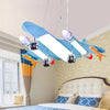 Plane Kindergarten Game Room Chandelier Metal Cartoon Kids Pendant Light in Sky Blue - Rebooters