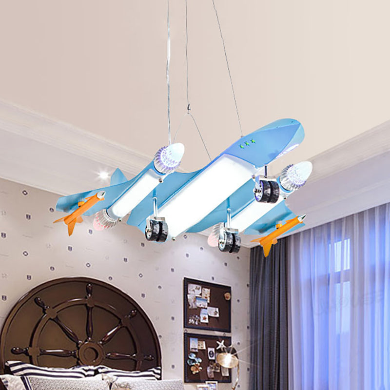 Plane Kindergarten Game Room Chandelier Metal Cartoon Kids Pendant Light in Sky Blue - Rebooters