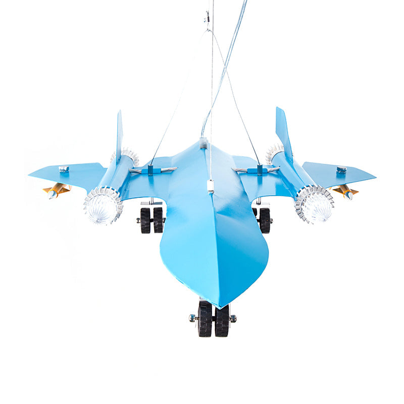 Plane Kindergarten Game Room Chandelier Metal Cartoon Kids Pendant Light in Sky Blue - Rebooters