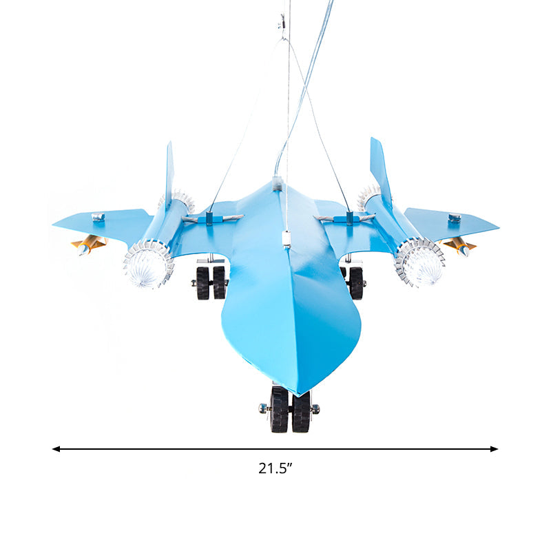 Plane Kindergarten Game Room Chandelier Metal Cartoon Kids Pendant Light in Sky Blue - Rebooters