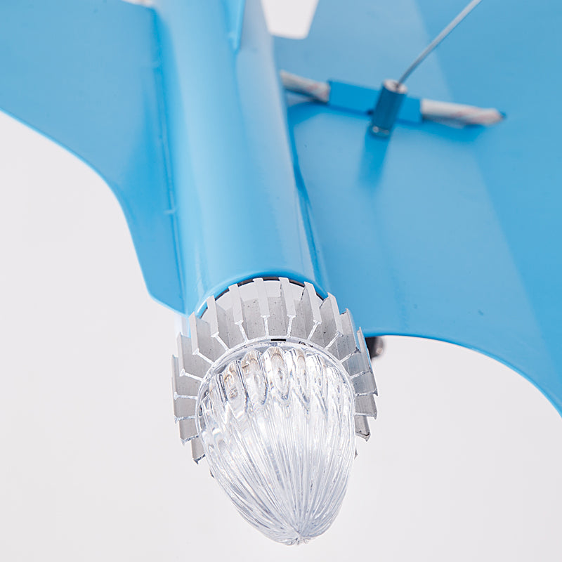Plane Kindergarten Game Room Chandelier Metal Cartoon Kids Pendant Light in Sky Blue - Rebooters