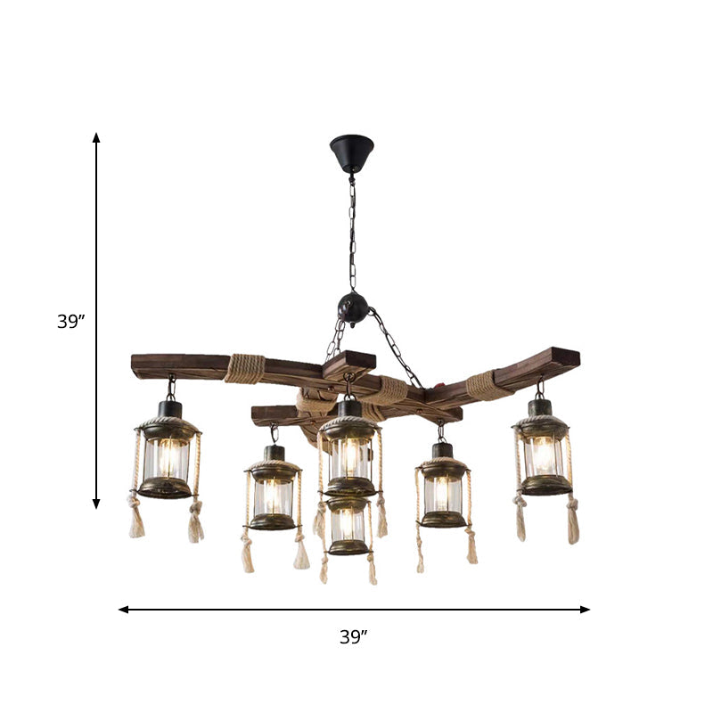 Wood Caged Hanging Chandelier Lodge 6-Bulb Ceiling Light - Rebooters