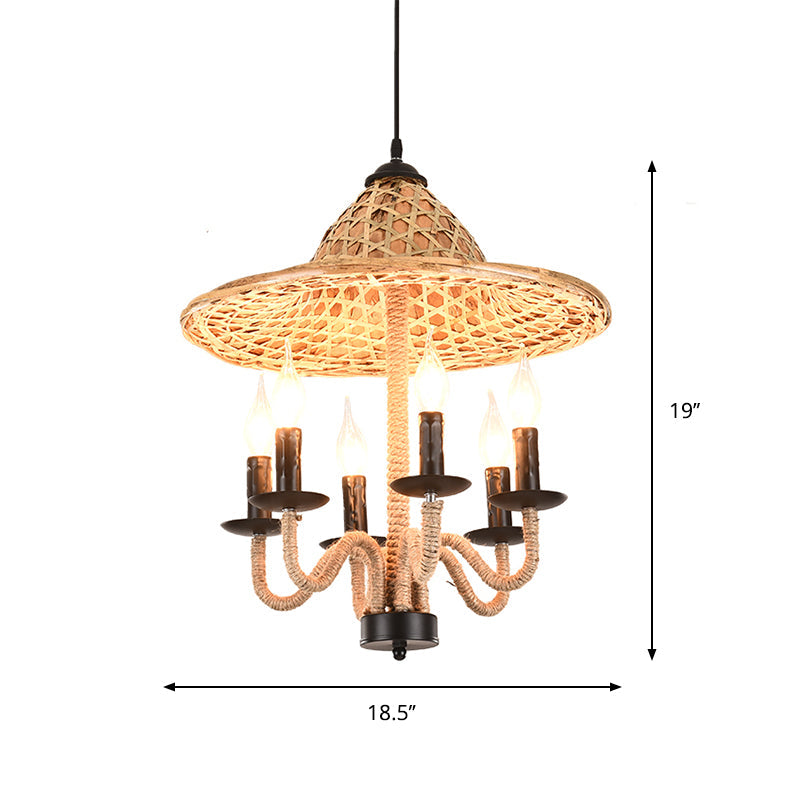 Candle Style Bistro Ceiling Chandelier Lodge Jute Rope Lamp - Rebooters