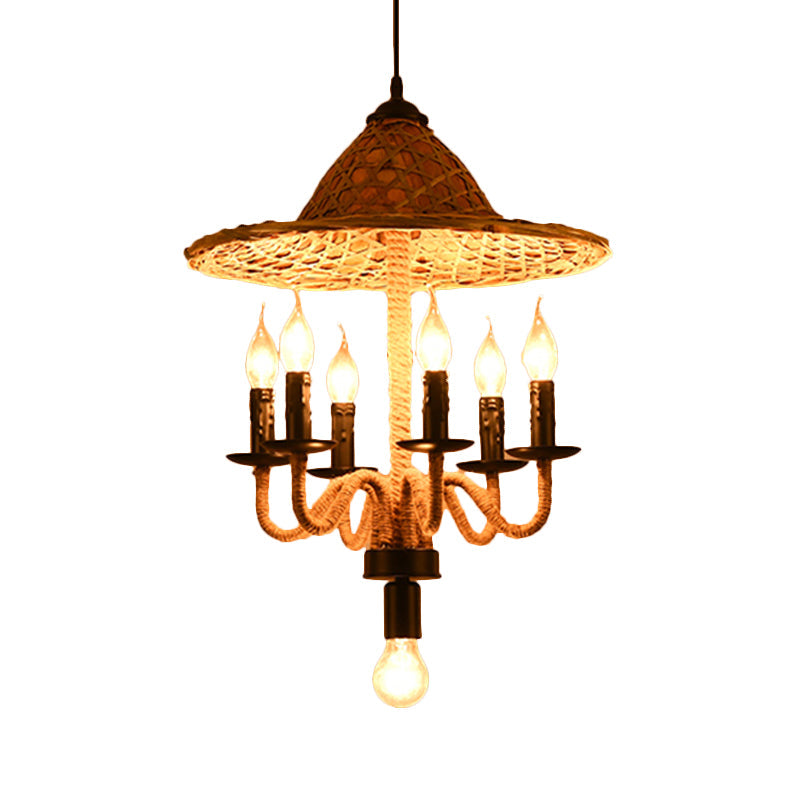 Candle Style Bistro Ceiling Chandelier Lodge Jute Rope Lamp - Rebooters