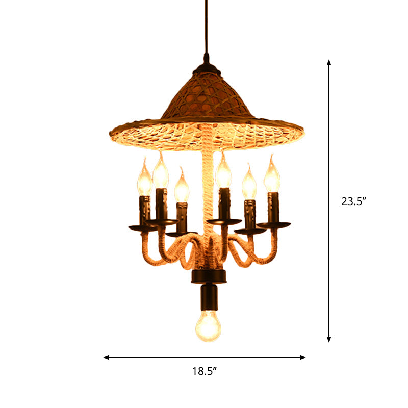 Candle Style Bistro Ceiling Chandelier Lodge Jute Rope Lamp - Rebooters