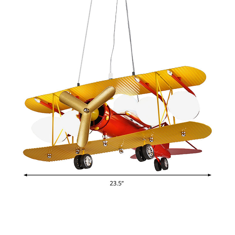 Metallic Propeller Plane Shaped Chandelier 5 Lights Yellow Red - Rebooters