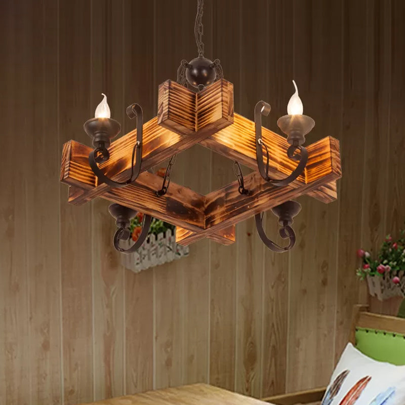 Wooden Triangular/Square Hanging Light Fixture Nautical Chandelier in Brown - Rebooters