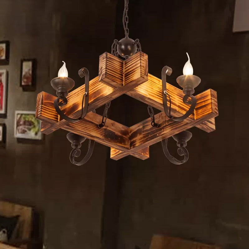 Wooden Triangular/Square Hanging Light Fixture Nautical Chandelier in Brown - Rebooters