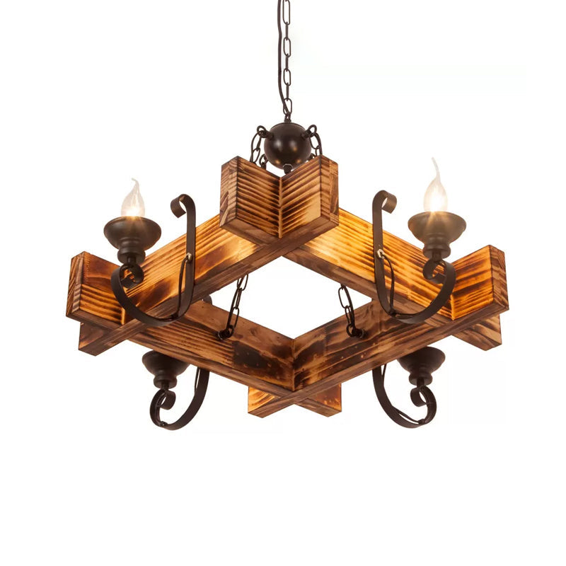 Wooden Triangular/Square Hanging Light Fixture Nautical Chandelier in Brown - Rebooters